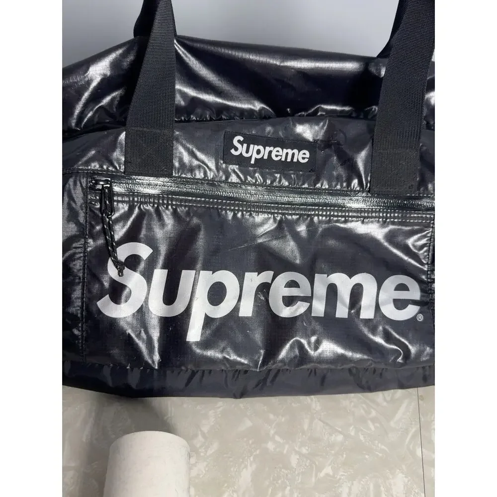 Supreme Large Black Nylon Logo Duffle Bag Zip Closure Adjustable Shoulder Strap